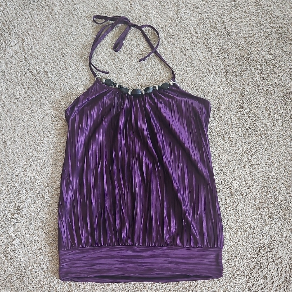 BCX Shimmering Purple Halter Tank Top